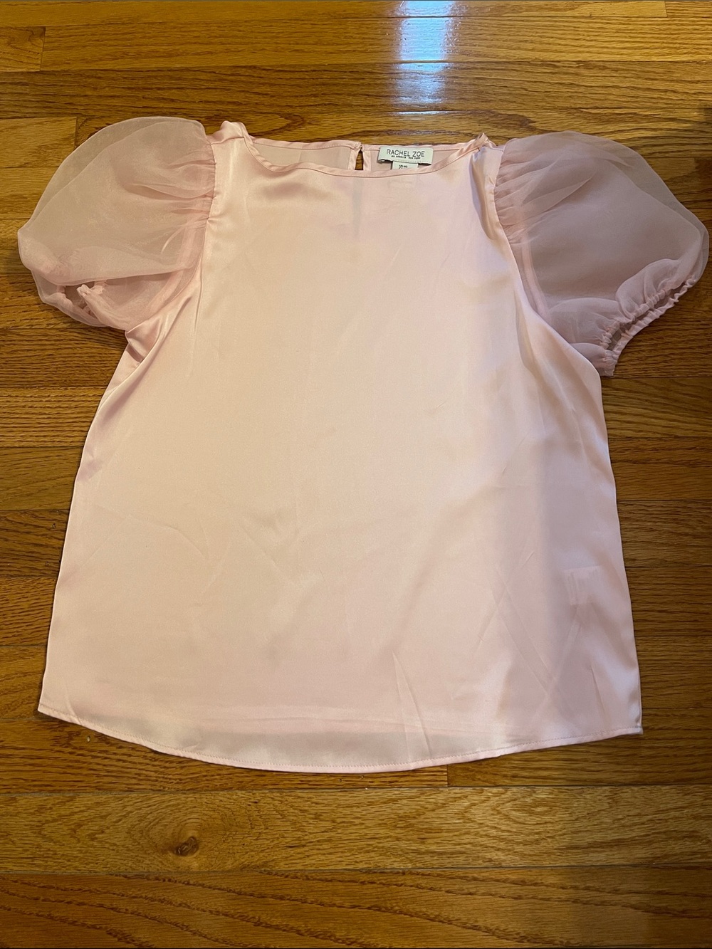NWOT Rachel Zoe Blush Faux Satin Puff-Sleeve Blouse Top Sz XS